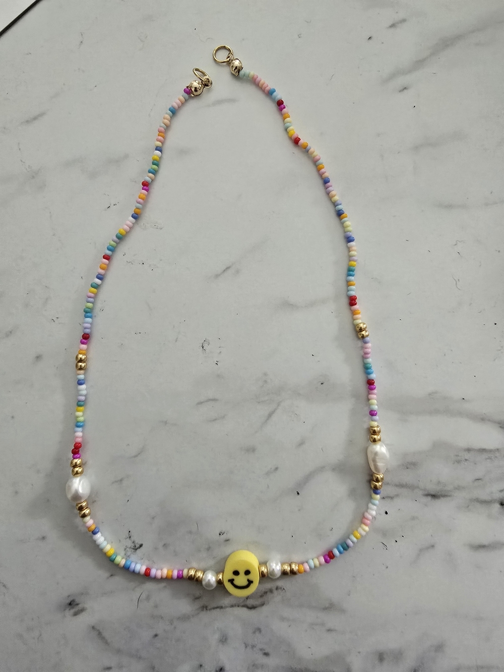 Beaded Smile Face Necklace - Multicolor 90s Y2k